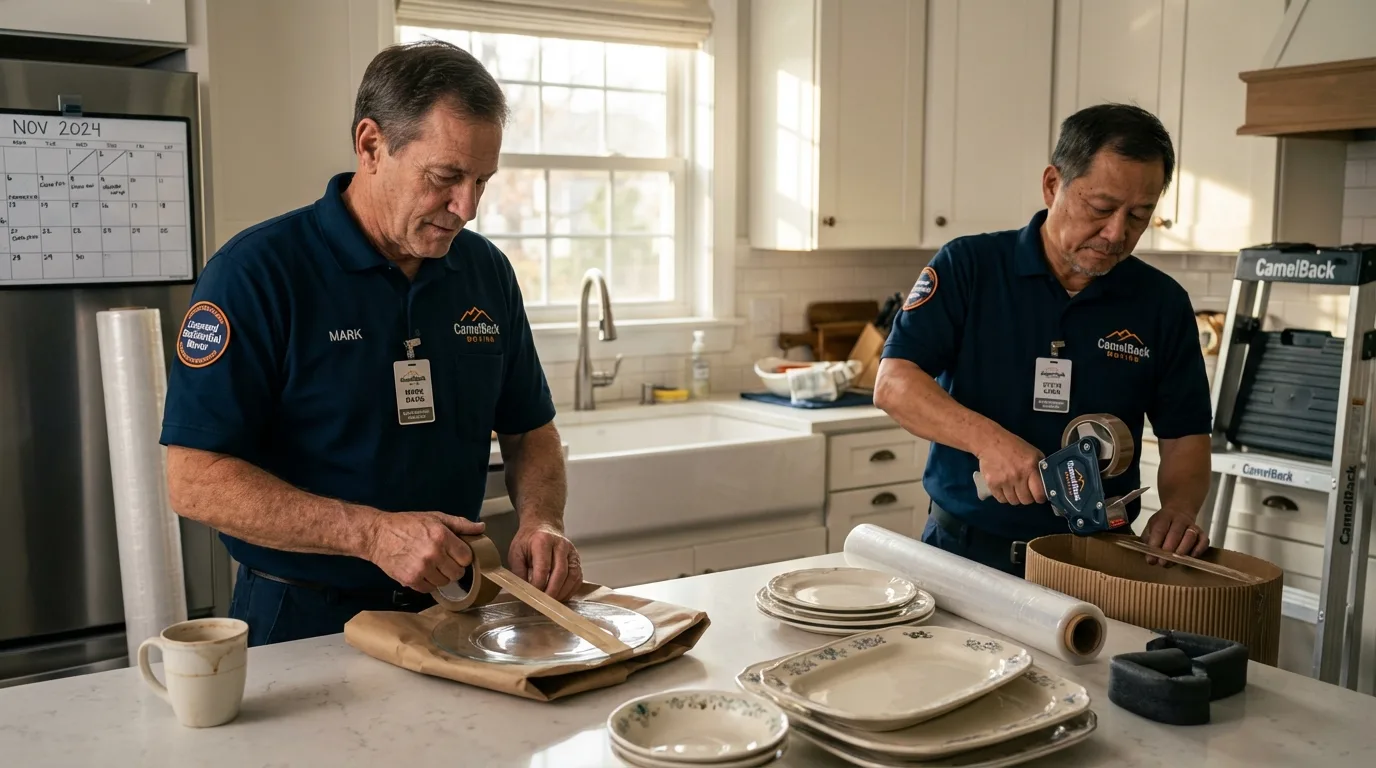 Professional crew packing kitchen dishware in Thermopolis, WY